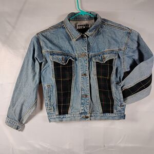 Nuovo County Seat Womens Medium Blue Denim Green Plaid Flannel Front & Sleeves